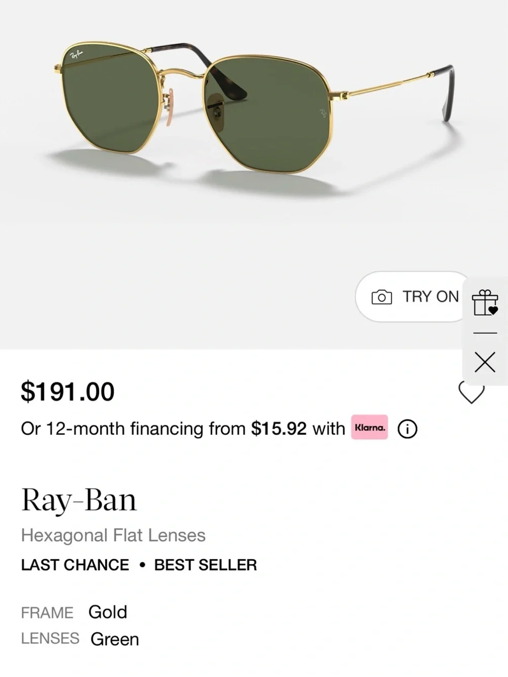 Ray-Ban Hexagonal lenses Gold Frame Sunglasses